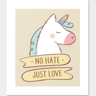 No hate Just love Unicorn Posters and Art